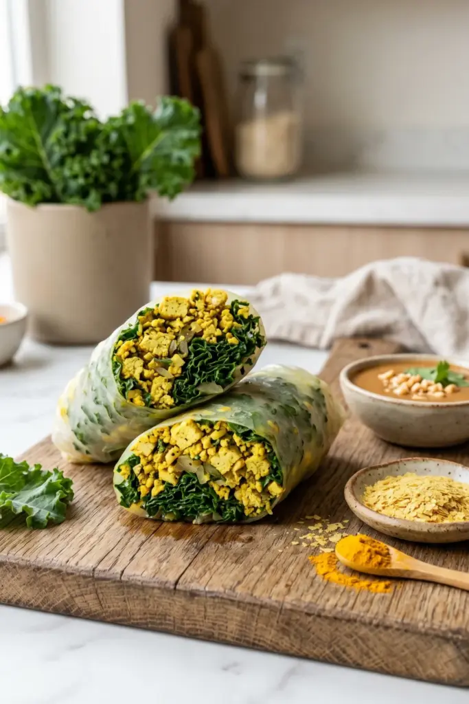 Tofu-Scramble-Kale-Vegan-Rolls-Healthy-Tasty-Breakfast-Spring-Roll-Recipe-Ideas