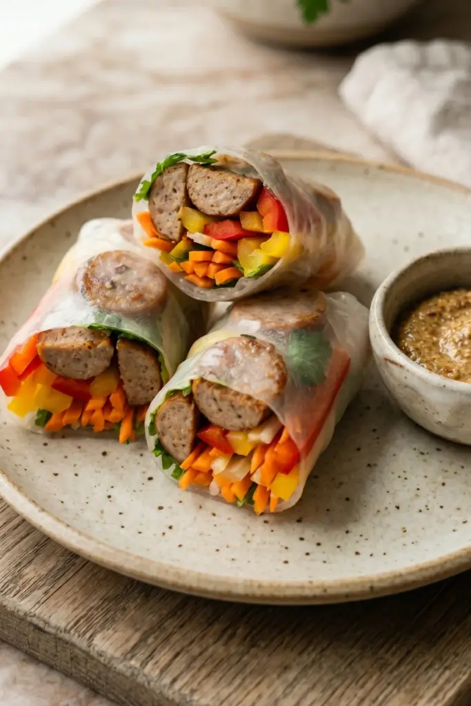 Turkey-Sausage-Bell-Pepper-Savory-Rolls-Healthy-Tasty-Breakfast-Spring-Roll-Recipe-Ideas