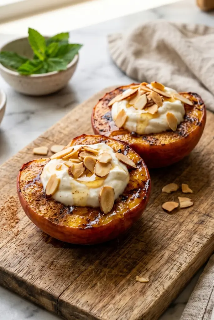 air-fryer-grilled-peaches-honey-yogurt-healthy-summer-desserts