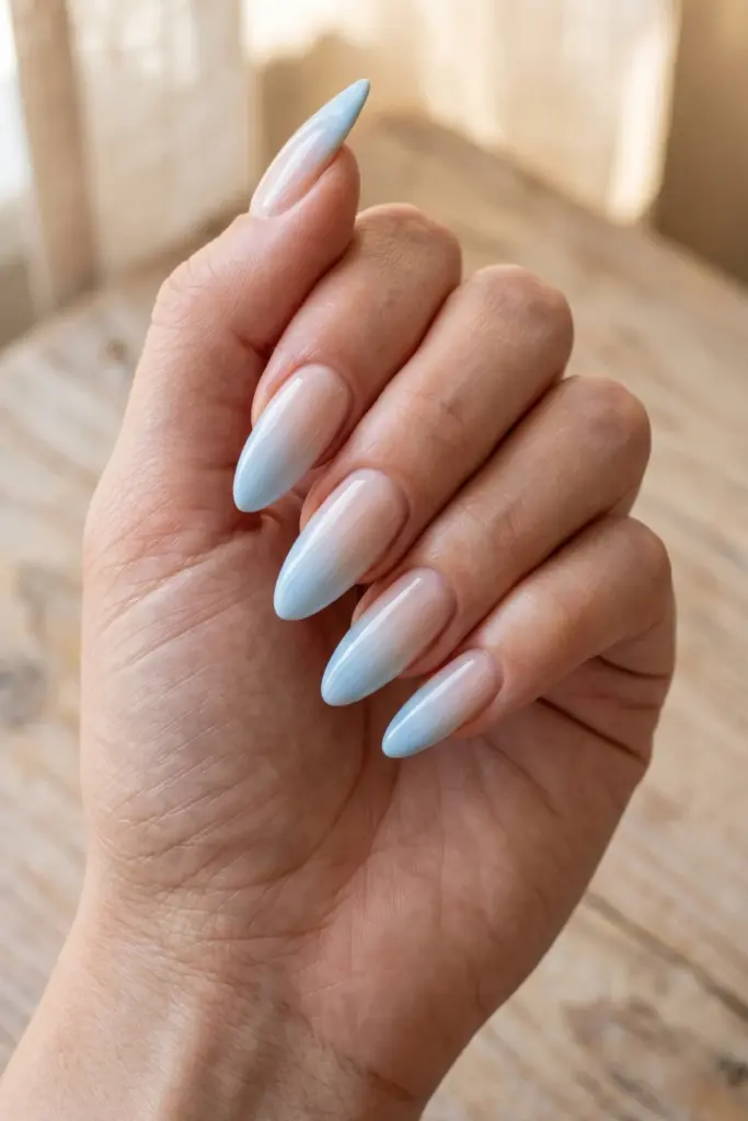 baby-blue-white-ombre-almond-summer-nails