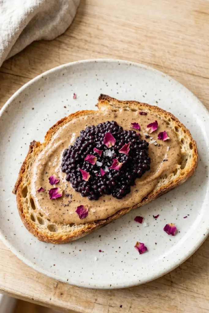 berry-caviar-rose-almond-butter-toast-luxury