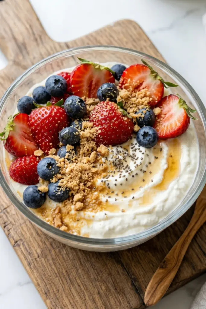 berry-cheesecake-bowl-healthy-cottage-cheese-breakfast-ideas