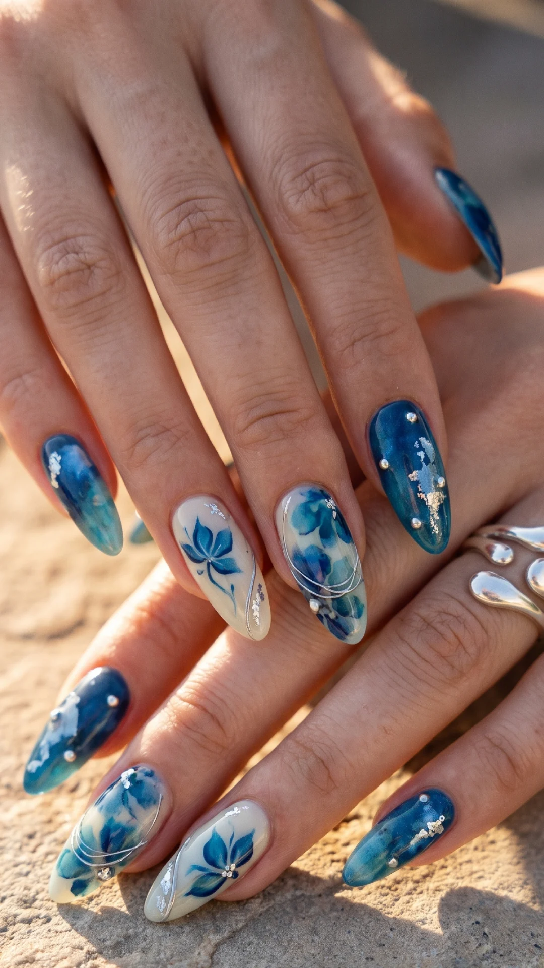 Blue Abstract Summer Nail Design Ideas for a Chic Seasonal Look