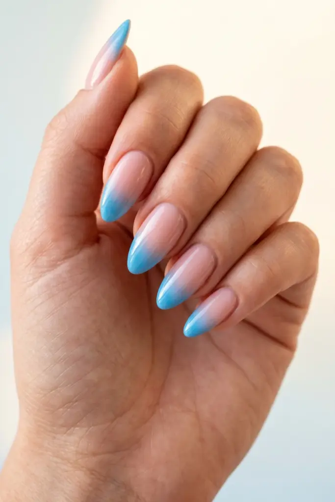blue-ombre-french-fade-tips-almond-summer-nails