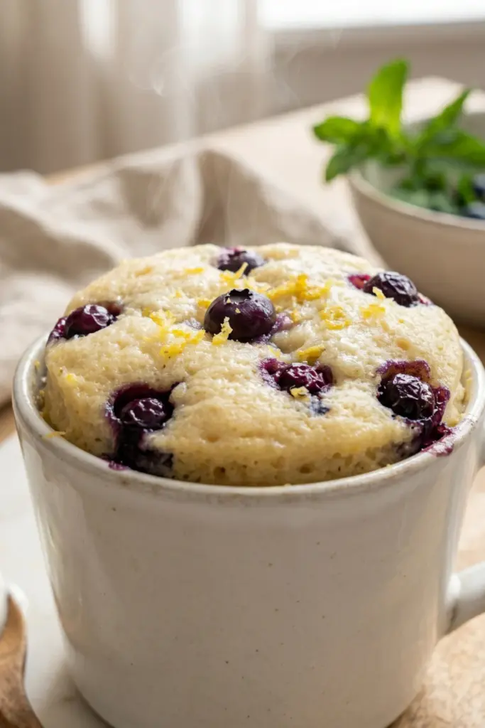 blueberry-lemon-protein-mug-cake-healthy-easy-summer-high-protein-dessert-recipe-ideas