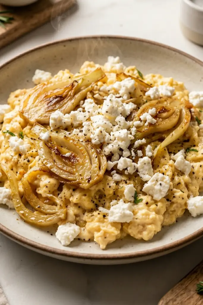 caramelized-fennel-feta-crumbles-luxury-scrambled-veggie-breakfast-ideas