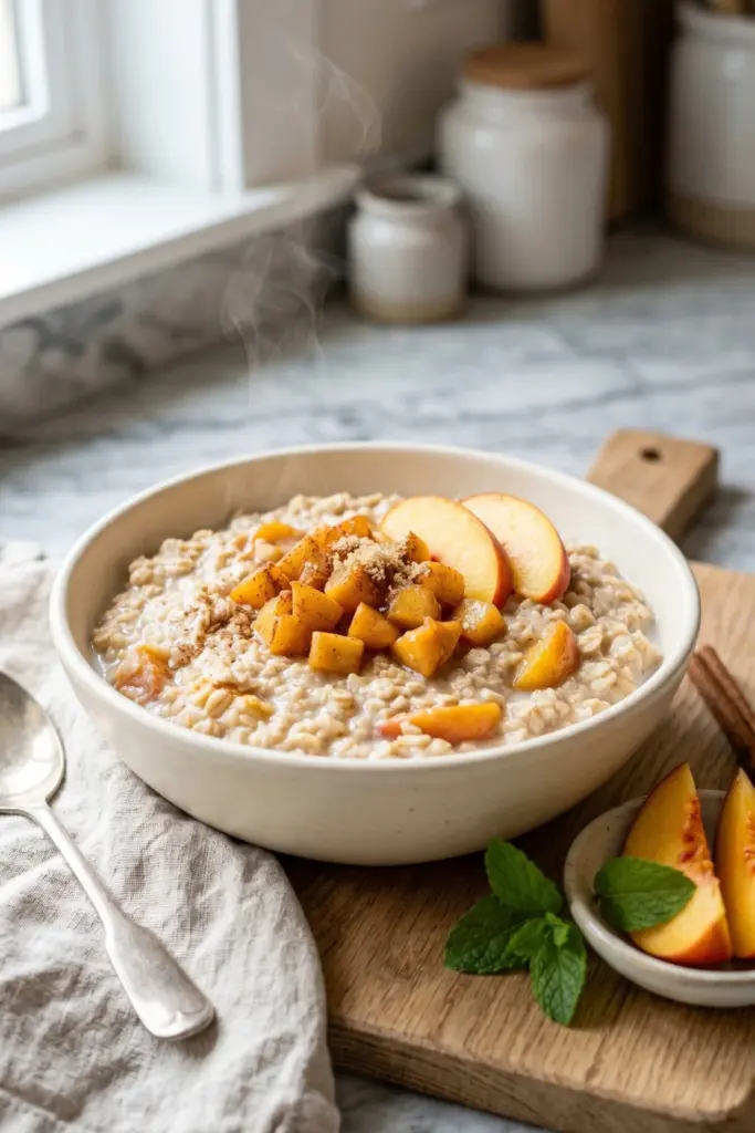 peach-cobbler-oatmeal-juicy-spiced