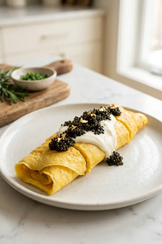 caviar-creme-fraiche-omelet-roll-luxury-keto-breakfast