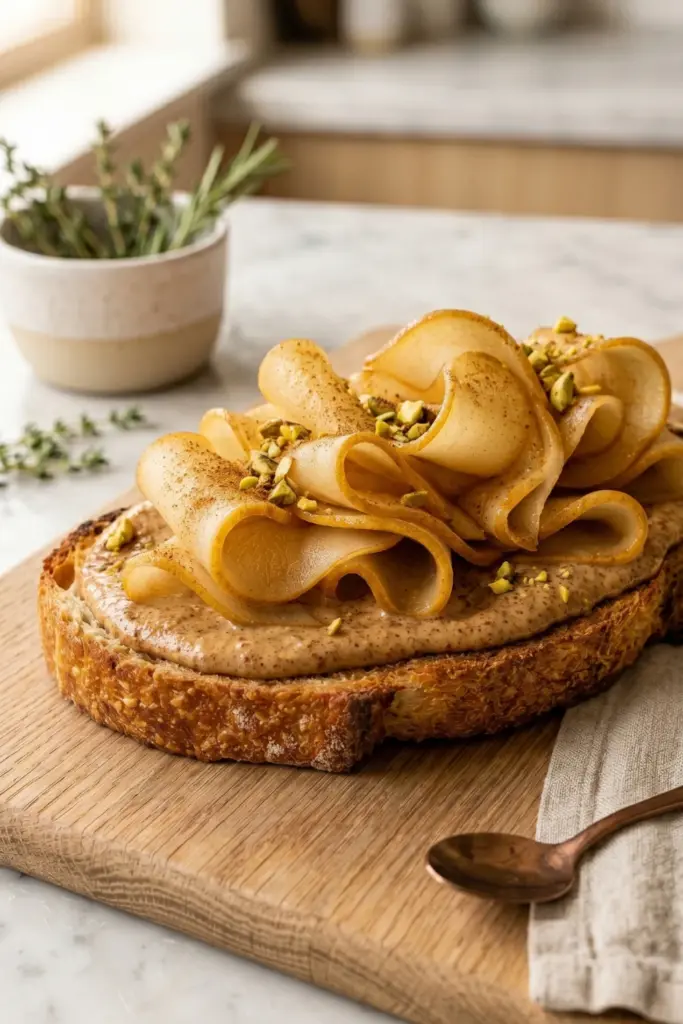 chai-spiced-pear-almond-butter-toast-luxury