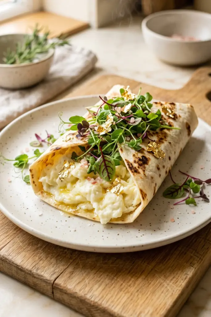 champagne-butter-microgreens-egg-white-wrap-gold-flakes-luxury-breakfast-wraps
