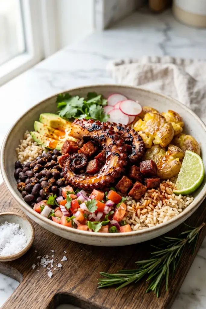 charred-octopus-chorizo-olive-oil-drizzle-luxury-breakfast-burrito