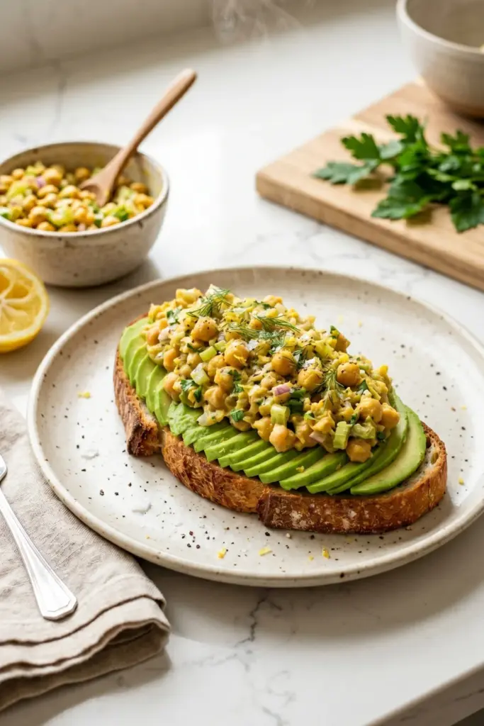 chickpea-salad-lemon-avocado-toast-high-protein