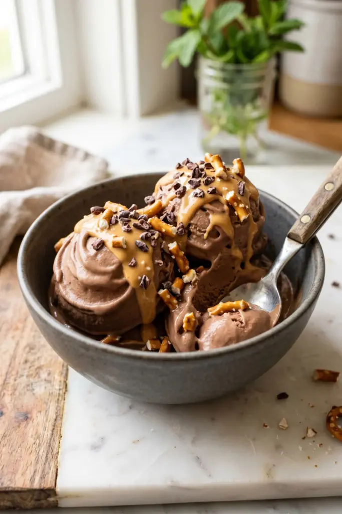 chocolate-peanut-butter-nice-cream-healthy-easy-tiktok-summer-dessert
