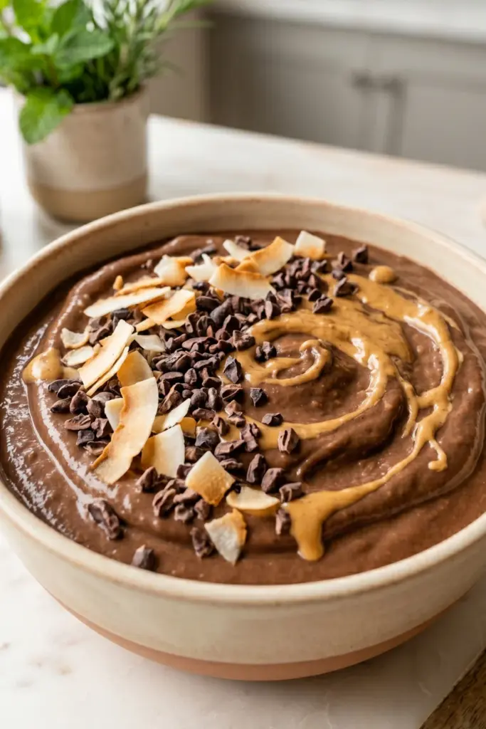 chocolate-peanut-butter-protein-smoothie-bowl-healthy-easy-summer-high-protein-dessert-recipe-ideas