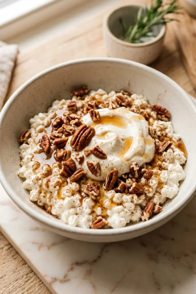 cinnamon-roll-cottage-cheese-bowl-healthy-easy-summer-high-protein-dessert-recipe-ideas