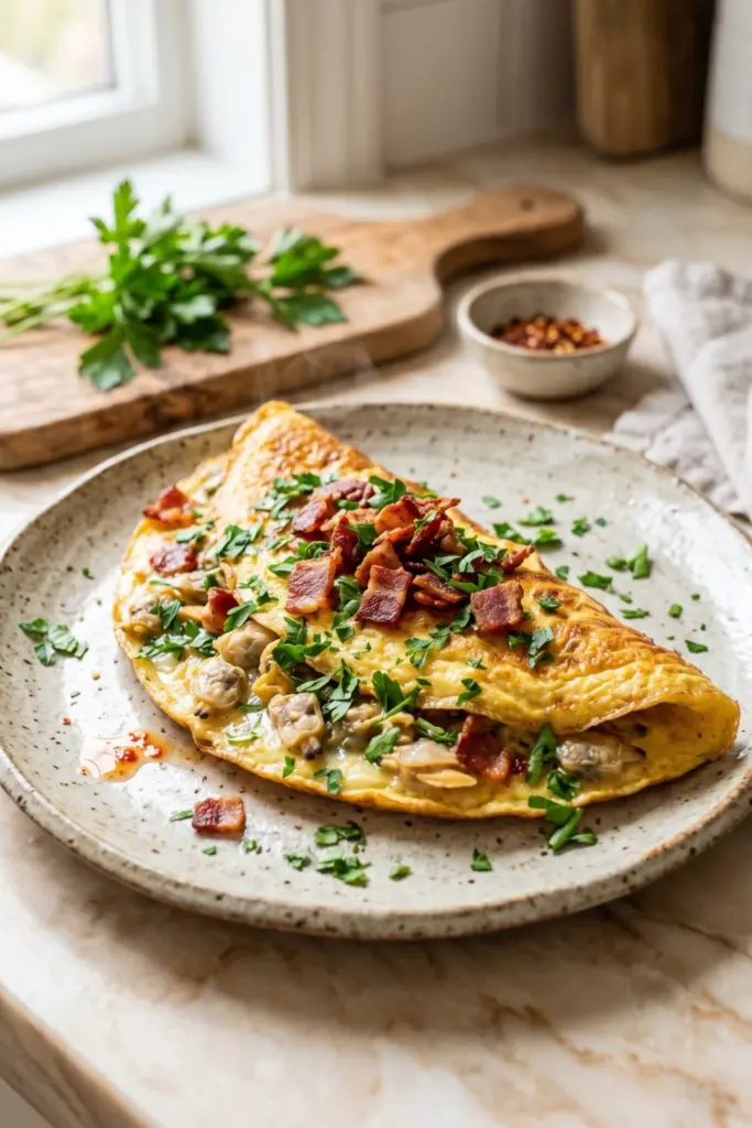 clam-bacon-omelet-parsley-luxury-keto-breakfast