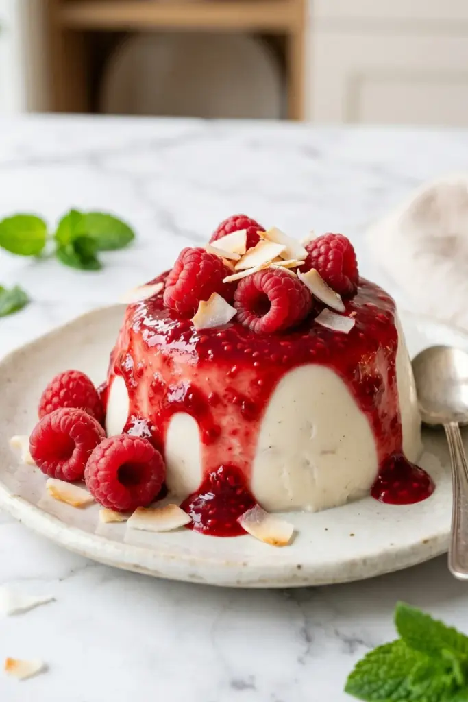 coconut-panna-cotta-raspberry-sauce-fancy-summer-dessert