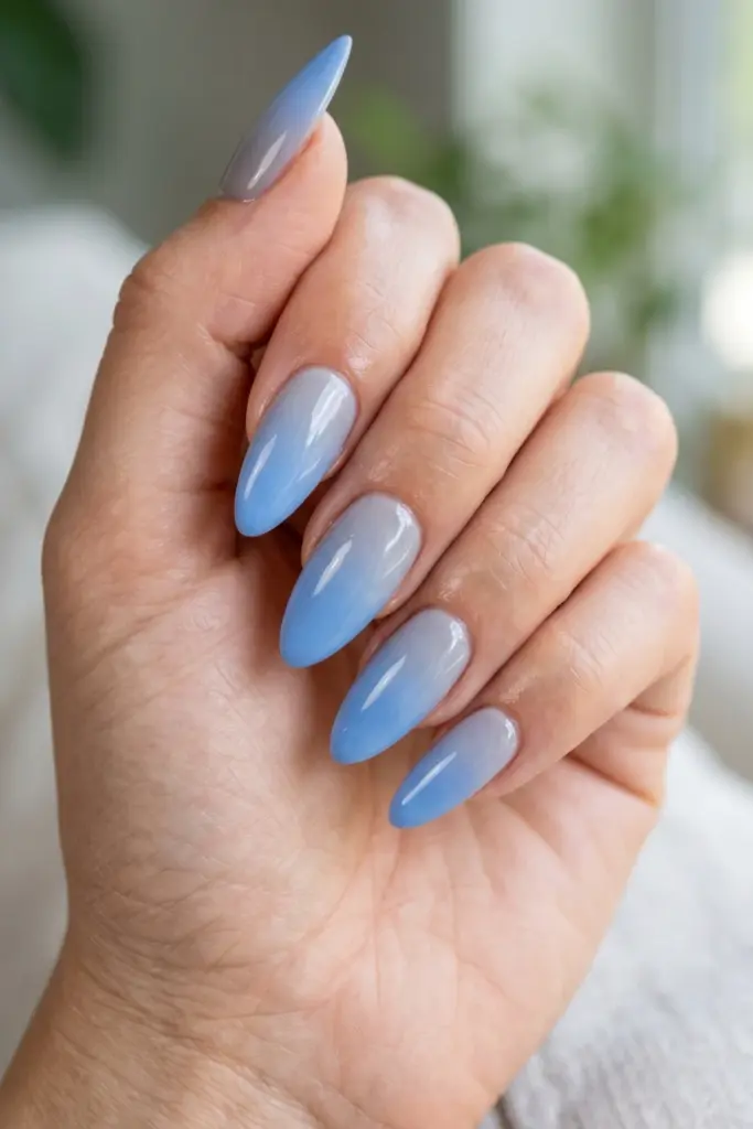 cornflower-blue-soft-gray-ombre-almond-summer-nails