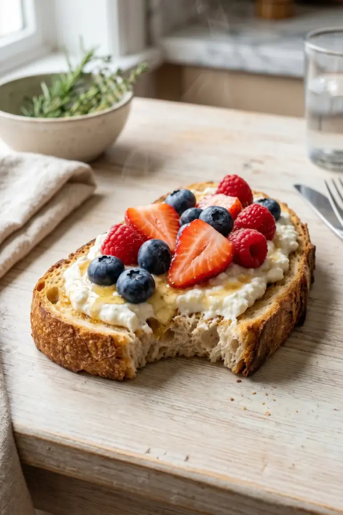 cottage-cheese-toast-honey-berries-busy-mornings