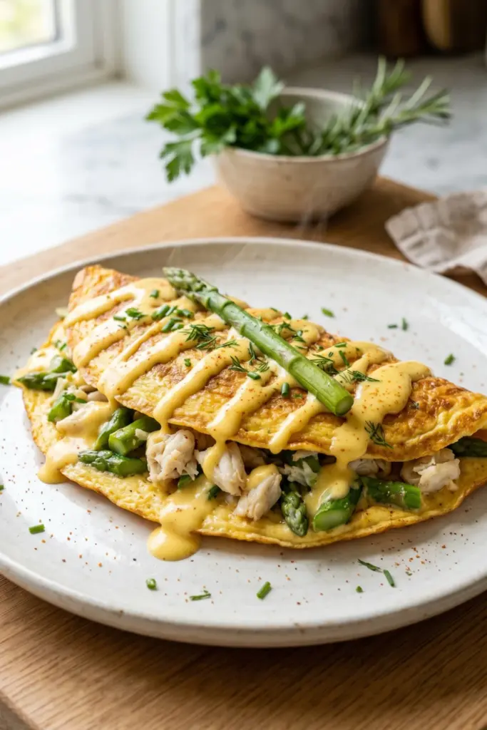 crab-asparagus-omelet-hollandaise-luxury-keto-breakfast