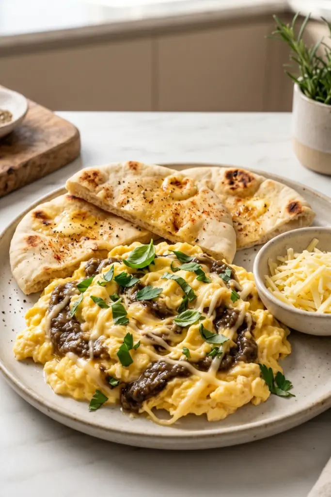 eggplant-caviar-smoked-gouda-scramble-luxury-scrambled-veggie-breakfast-ideas