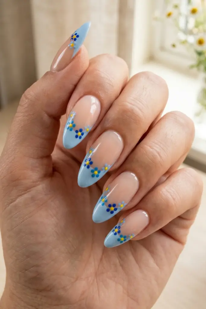 forget-me-not-sky-blue-dots-stunning-floral-french-tip-press-on-summer-nails-designs-ideas