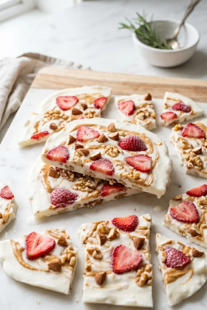 frozen-yogurt-bark-berries-nuts-pool-party-desserts