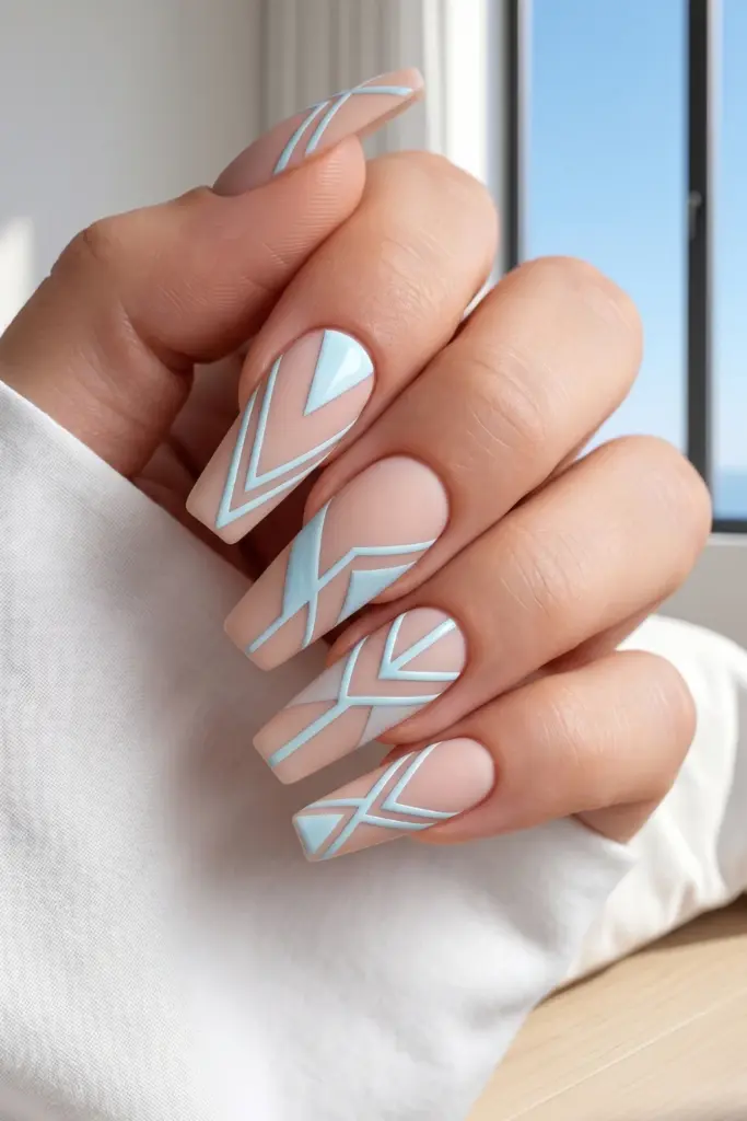 glacier-blue-geometric-lines-blue-abstract-summer-nail-design-ideas