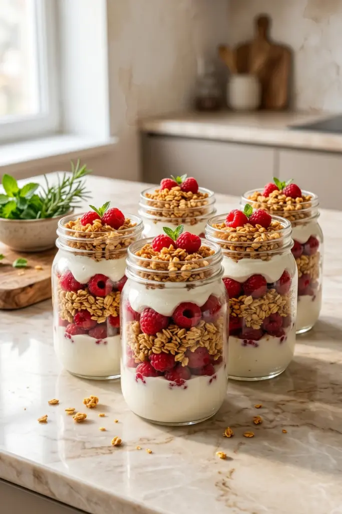 greek-yogurt-parfait-jars-berry-granola-pool-party-desserts