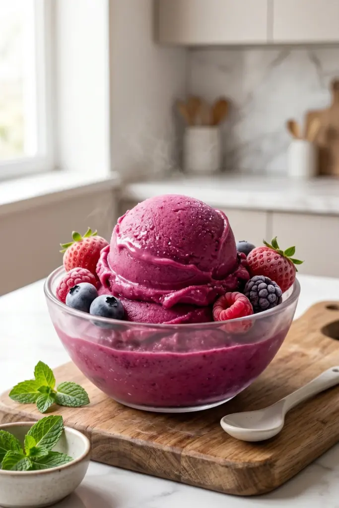 healthy-easy-summer-fourth-july-dessert-recipe-homemade-berry-sorbet-3-ingredients
