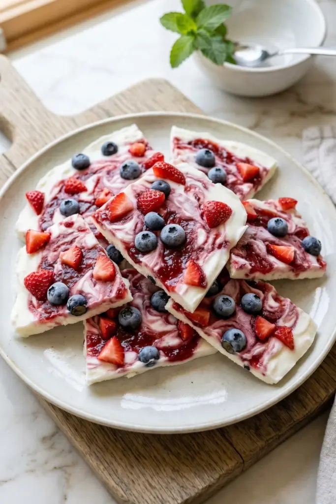 healthy-easy-summer-fourth-july-dessert-recipe-red-white-blue-frozen-yogurt-bark