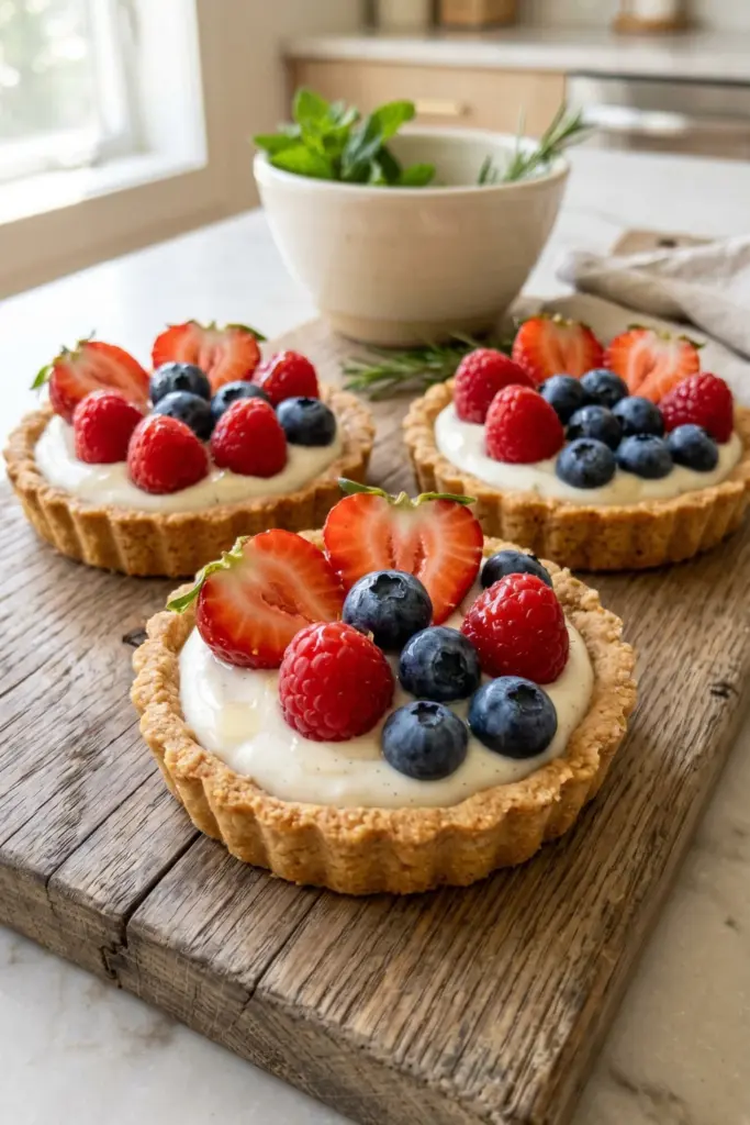 healthy-easy-summer-fourth-july-dessert-recipe-mini-fruit-tarts-almond-crust