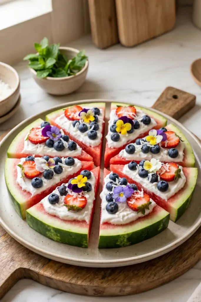 healthy-easy-summer-fourth-july-dessert-recipe-watermelon-pizza-coconut-cream-berries