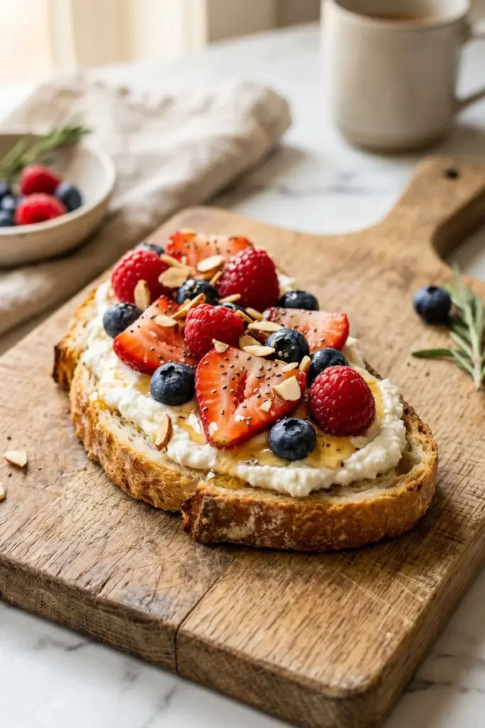honey-almond-ricotta-toast-with-berries-healthy-easy-summer-high-protein-dessert-recipe-ideas