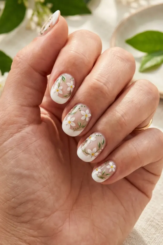jasmine-green-tea-leaf-motif-stunning-floral-french-tip-press-on-summer-nails-designs-ideas