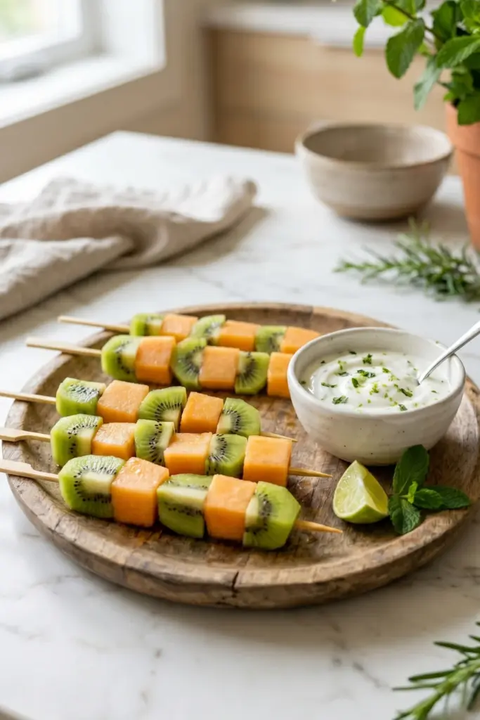 kiwi-melon-fruit-skewers-mint-yogurt-dip-summer-fruit-desserts