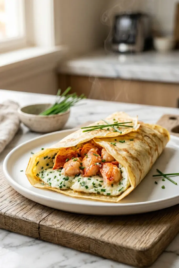 lobster-chive-egg-white-crepe-wrap-white-plate-luxury-breakfast-wraps