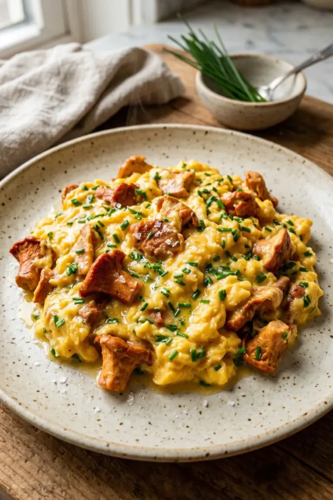 lobster-mushroom-chive-butter-eggs-luxury-scrambled-veggie-breakfast-ideas