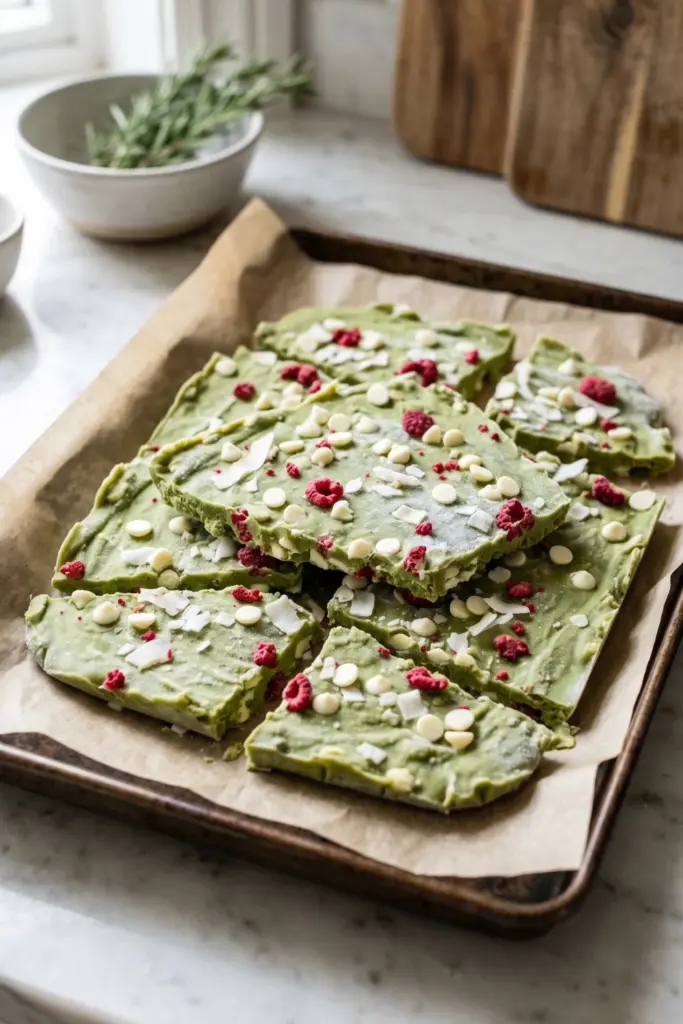matcha-green-tea-frozen-yogurt-bark-healthy-easy-tiktok-summer-dessert