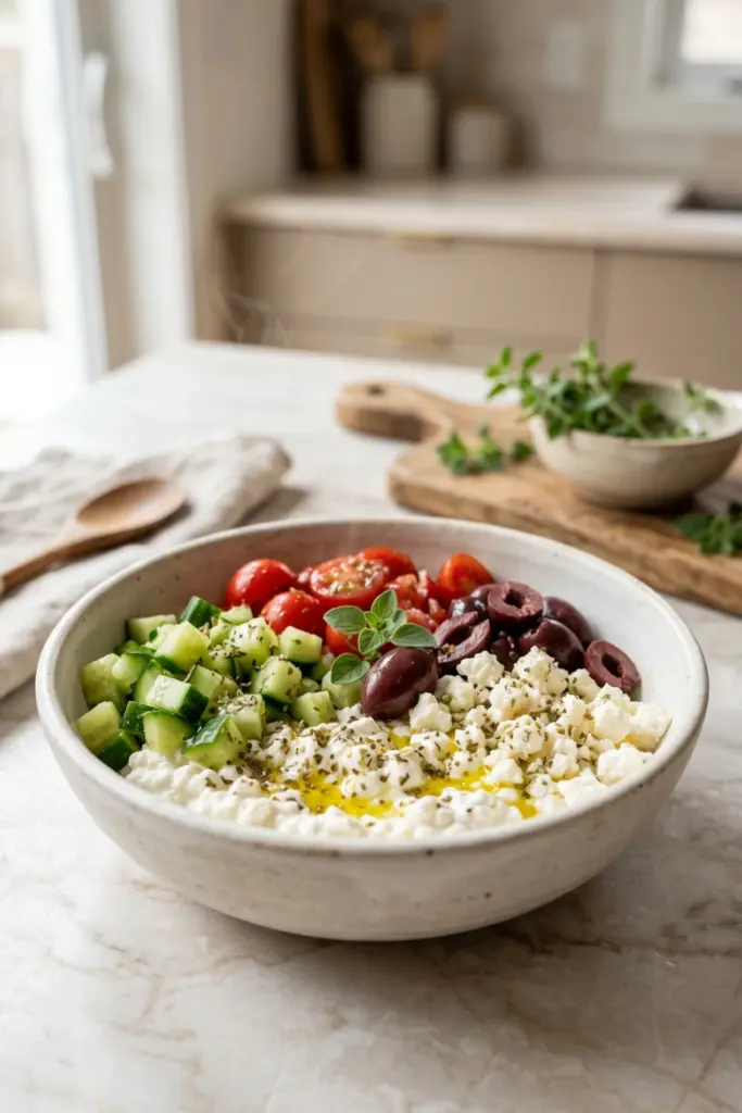 mediterranean-cucumber-bowl-healthy-cottage-cheese-breakfast-ideas