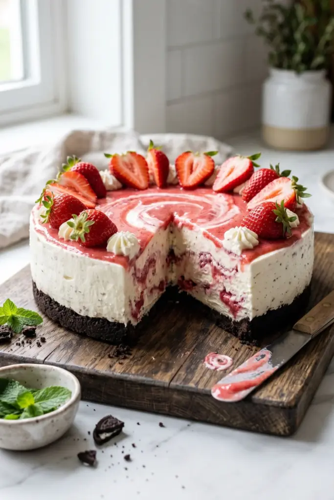 oreo-strawberry-swirl-no-bake-cake-summer-parties