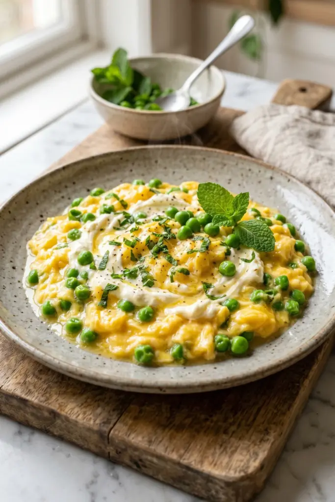 pea-mint-mascarpone-swirl-luxury-scrambled-veggie-breakfast-ideas