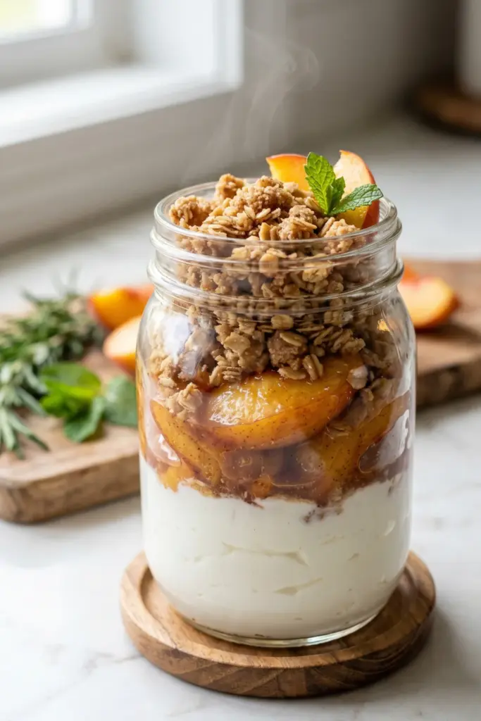 peach-cobbler-parfait-cozy-greek-yogurt-breakfasts
