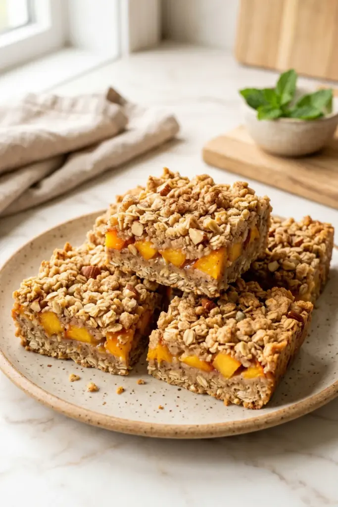 peach-oat-protein-crumble-bars-healthy-easy-summer-high-protein-dessert-recipe-ideas