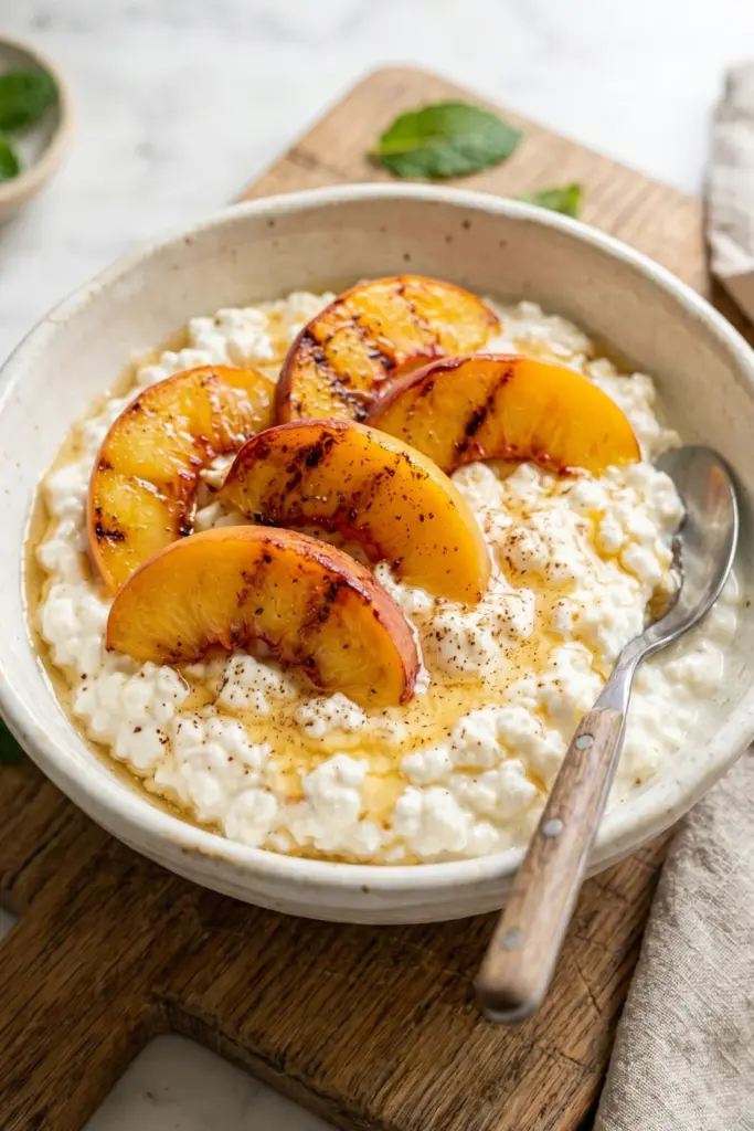peaches-cream-cottage-cheese-bowl-summer-dessert