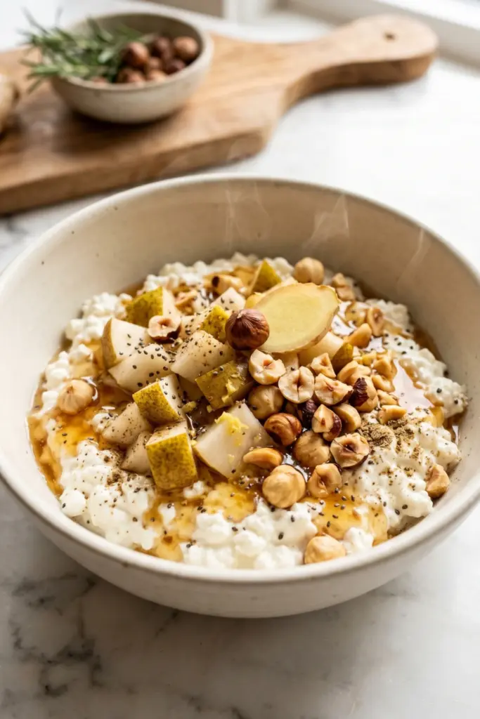 pear-ginger-bowl-healthy-cottage-cheese-breakfast-ideas
