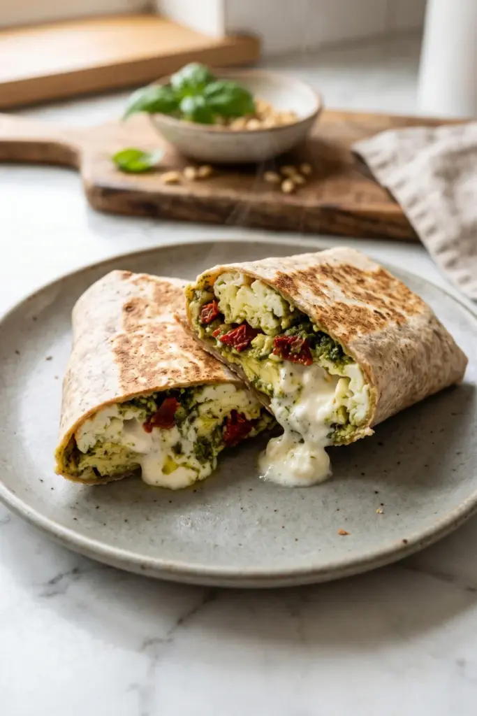 pesto-burrata-sun-dried-tomato-egg-white-wrap-halved-luxury-breakfast-wraps