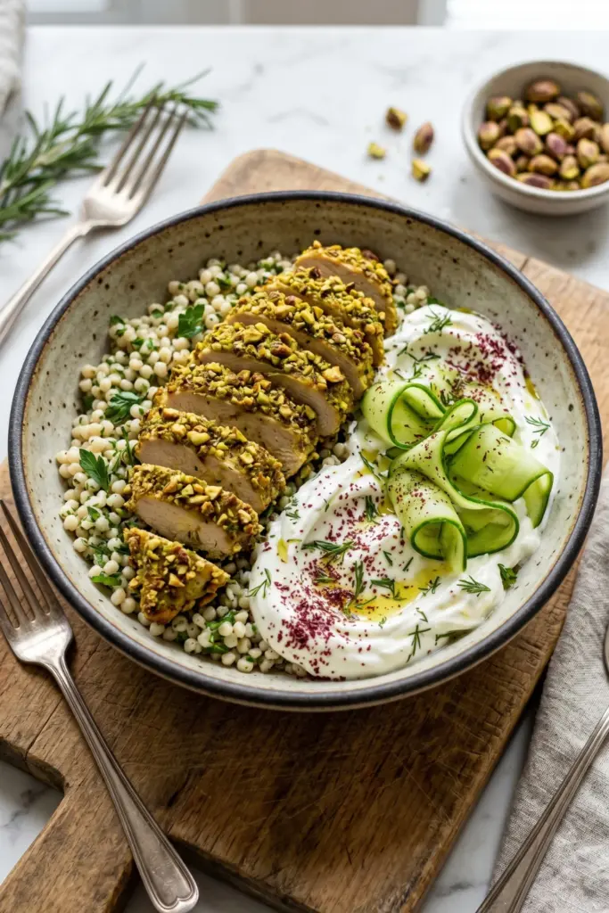 pistachio-crusted-chicken-labneh-bowl-luxury-breakfast-burrito