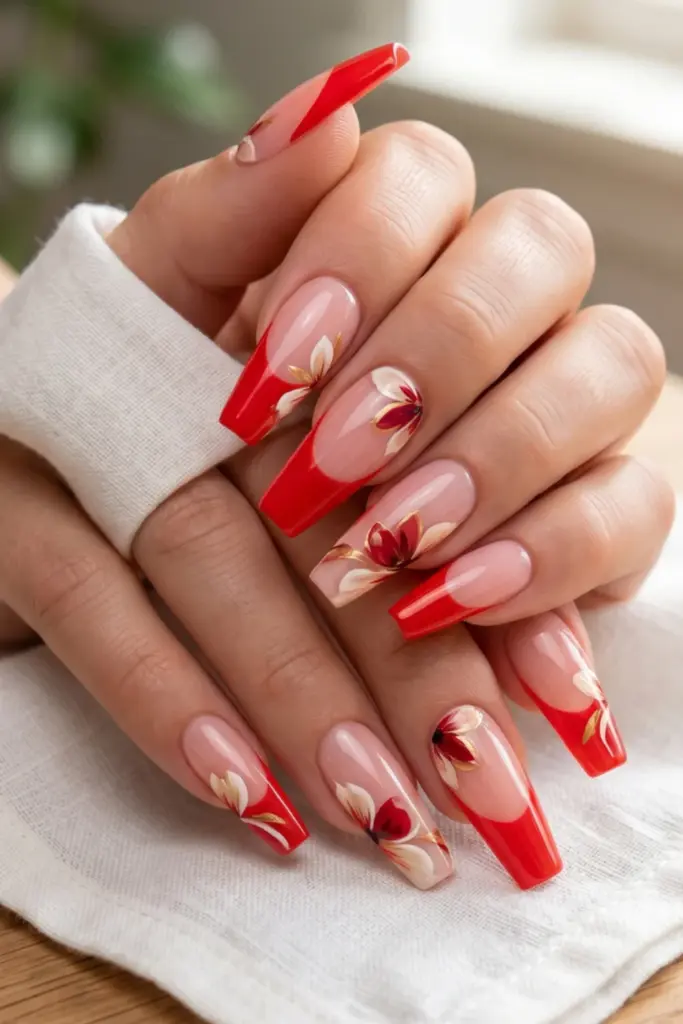 poppy-red-summer-pop-stunning-floral-french-tip-press-on-summer-nails-designs-ideas