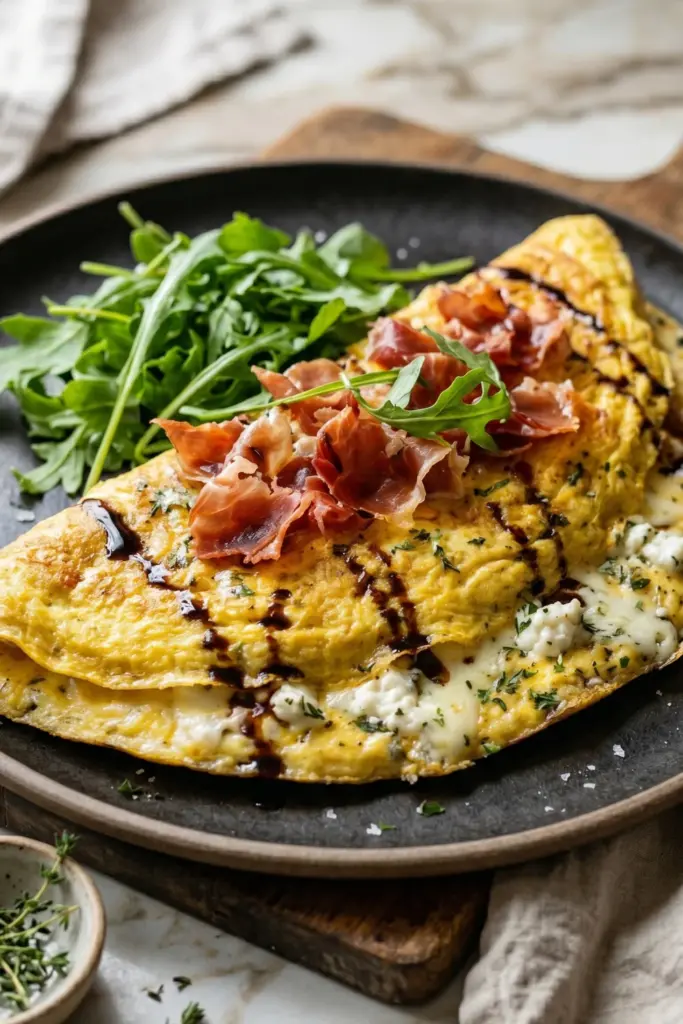 prosciutto-goat-cheese-omelet-arugula-luxury-keto-breakfast